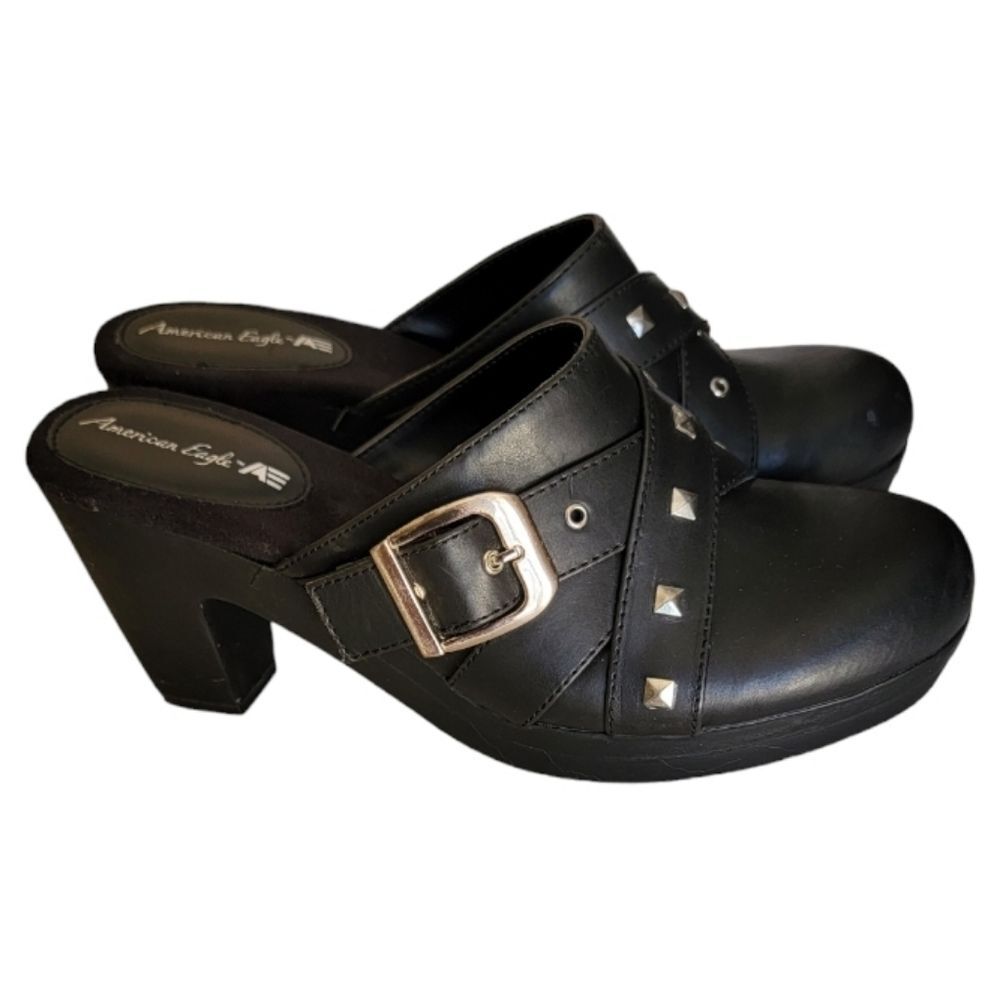 American Eagle studded black stack heel clog shoe size 7 Y2K platform *